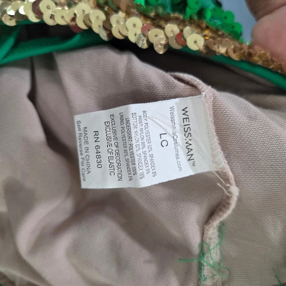 Weissman Green Gold Sequin Dance Costume Halter Strappy Back LC Performance